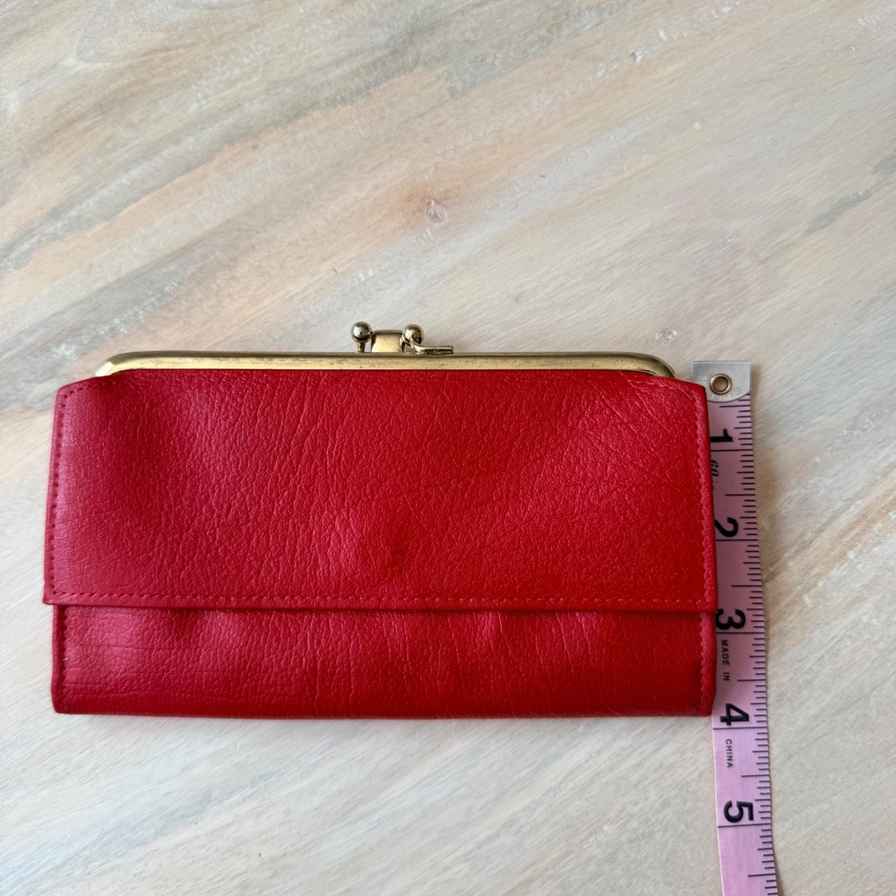 VTG Princess Gardner Wallet Womens Red cowhide Leather Kiss‎ Lock Trifold Clutch - Picture 8 of 8